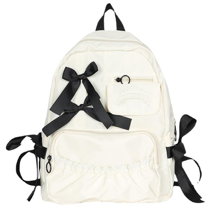 Japanese Anime Style Cute Color Block Bow Pleated Soft Girl Student Backpack