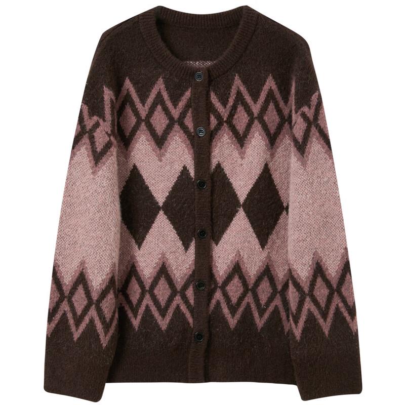 Sancai Women's 2025 Winter Plaid Knit Cardigan