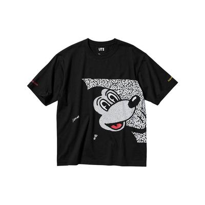 Uniqlo Tricou Unisex cu Imprimeu Litere Desenate Colaborare Keith Haring Croială Largă Gât Rotund Mânecă Scurtă Topuri Negru 461336-09
