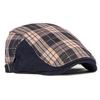 Plaid Print Patchwork Color Adjustable Buckle Beret Hat Flat Peaked Male Forward Cap