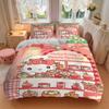3pcs Sweet Celebration of Flavors and Friends Hello Kitty Quilt Cover Set - Soft & Comfortable Polyester Fabric, All-Season Breathable Comforter