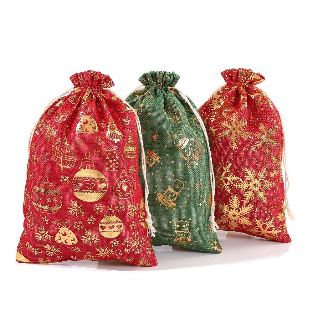 5pcs/lot Cloth Christmas Drawstring Storage Bag Christmas Packaging Bags Candy Jewelry Toy Presents