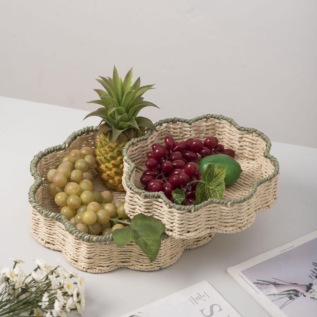 Handcrafted Paper Rope Storage Basket Large And Small Sizes Available Woven Texture Design For Kitchen Fruit Snacks Organization