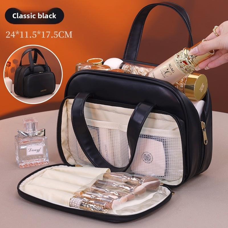 Dual Zone Makeup Bag With Pu Material For Travel And Daily Use