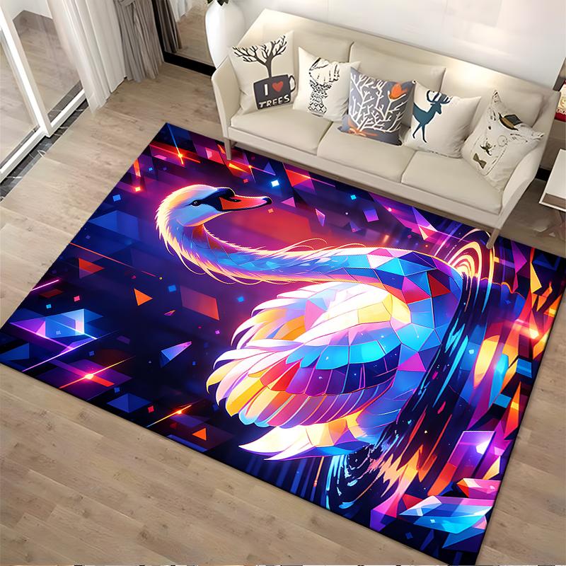 Colorful Geometric Swan Pattern Area Rug for Modern Home Decor Suitable for use as an anti-slip for living room bedroom sofas