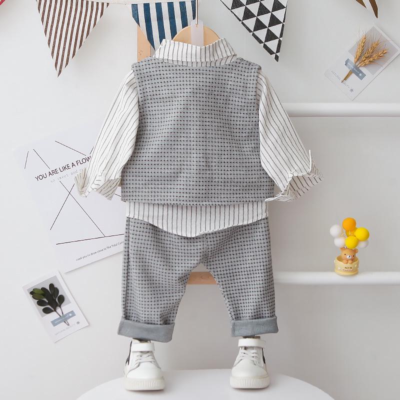 2024 Spring & Autumn Baby Boy Houndstooth Suit: Vest, Long Sleeve Shirt, and Pants