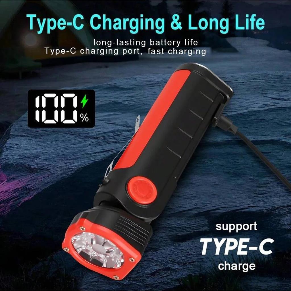 Super Bright Portable LED Flashlight Multifunctional Rechargeable Work Light with Clip Magnetic Torch Light for Camping Outdoors