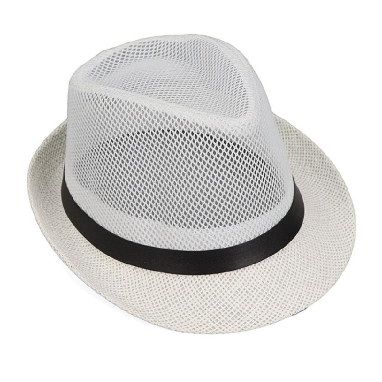 British Style Trilby Hat Straw Weaving Fedoras Hat for Gentlemen Camping Travel