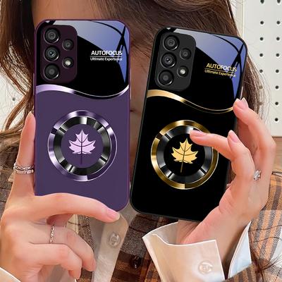 Kreis Ahornblatt Blau Für Samsung Galaxy S10 4G S20 11E 30 S21 21Fe 22 S24 Pro S23 Ultra 5G S8 S9 Gehärtetes Glas Handyhülle
