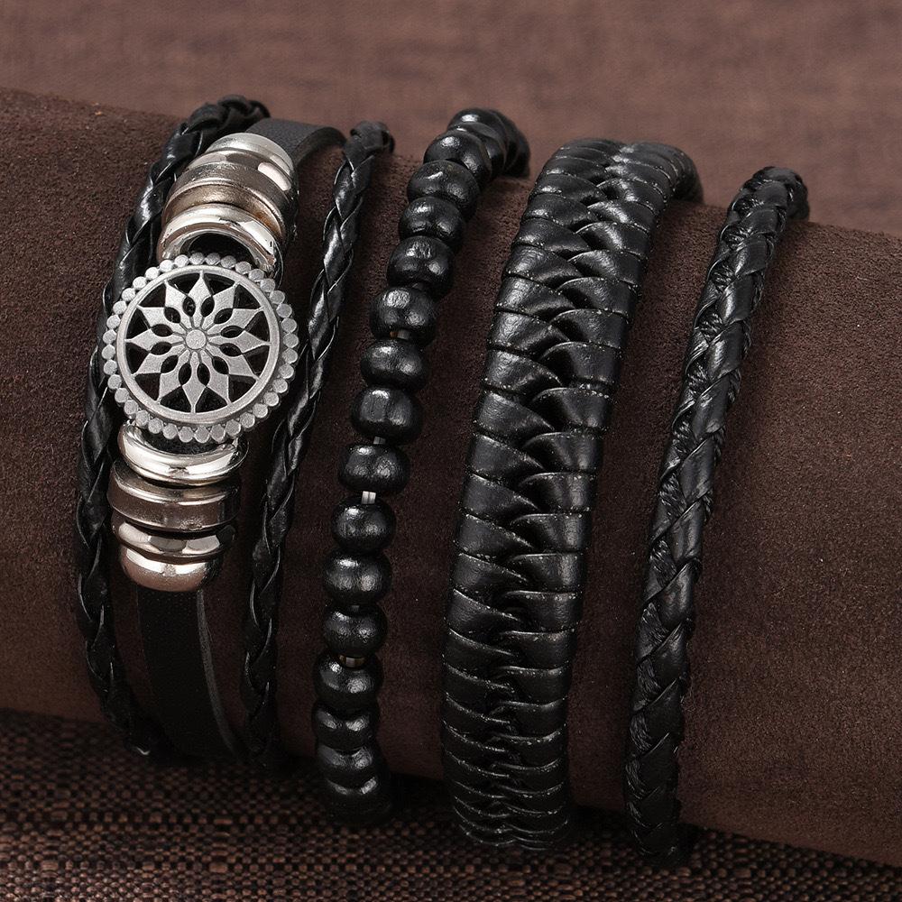 Vintage Beaded Multi-Leather Bracelet Men'S Personality Weaving Student Jewelry Adjusting Leather Bracelet