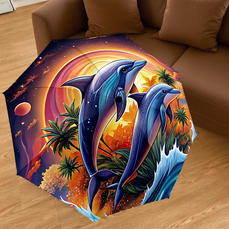 1PC Dolphins Ocean Automatic Open/Close Umbrella with Windproof, 8-Rib Sturdy Canopy, Durable Ribs, Fashionable Design1274A