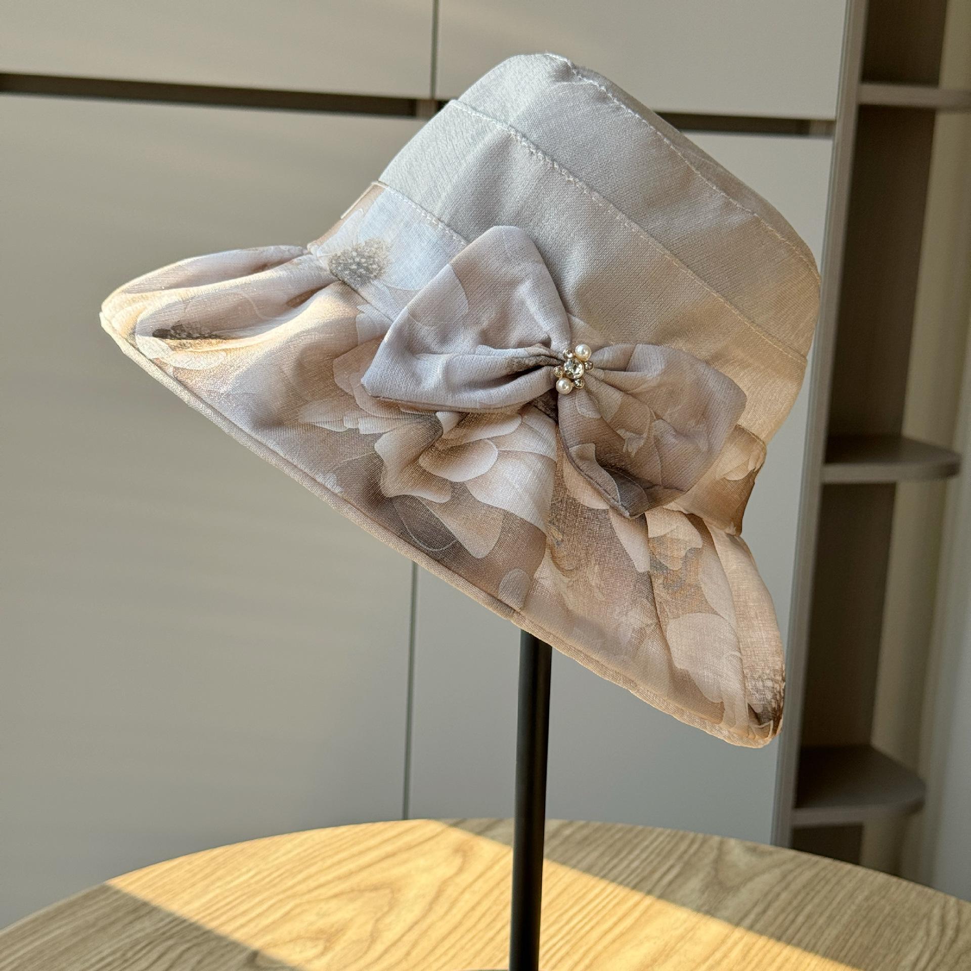 

Wide-brimmed sun hat for women, summer fashion printed organza, foldable, lightweight, suitable for outings and shopping, sun protection hat Adult54-60Average Size бежевый