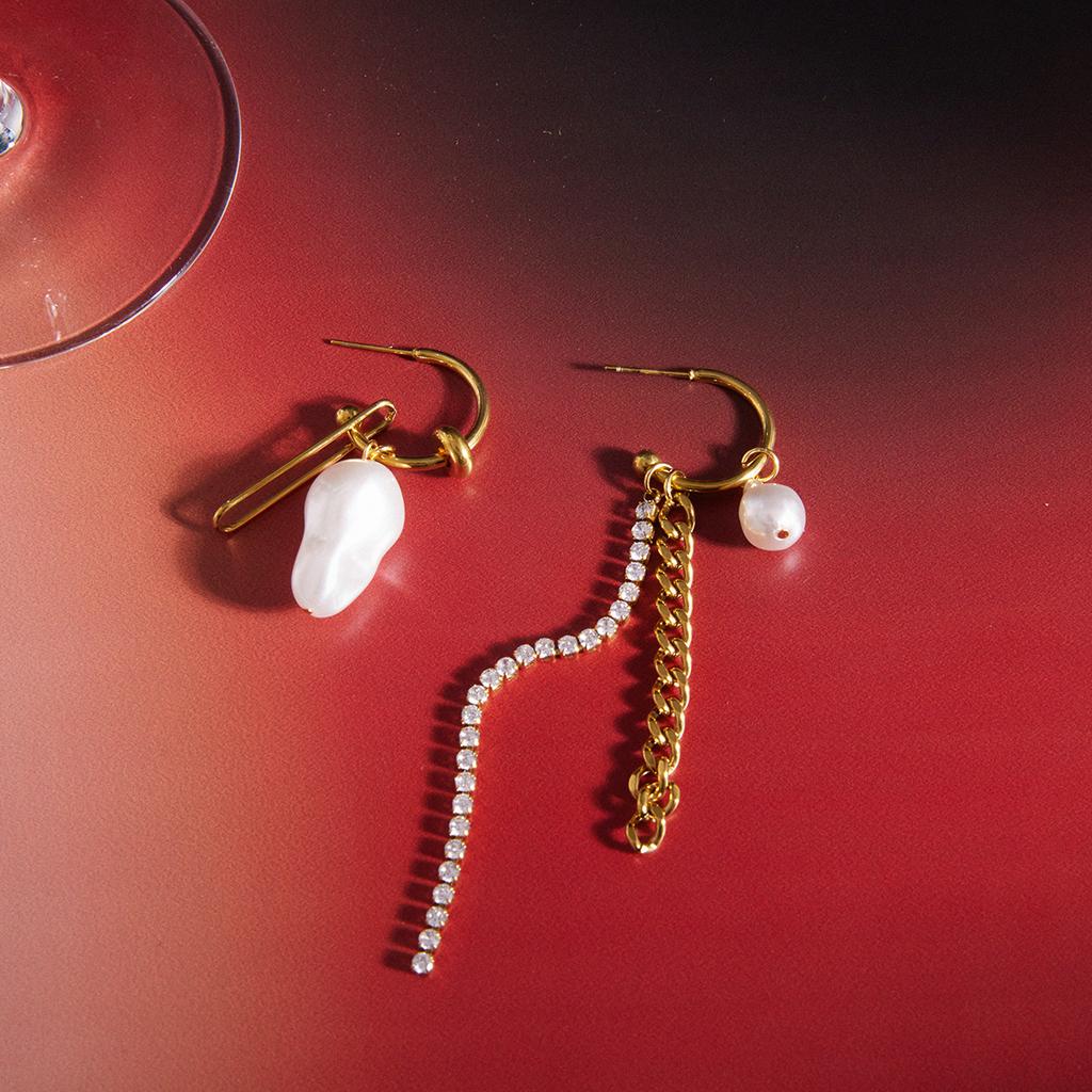  Imitation Pearl Cuban Chain Pendant Tassel Earrings Stainless Steel 18k Pvd Plated Texture Attractive Jewelry Waterproof