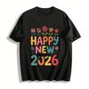 2026 Happy New Year Floral Print Sweatshirt Retro Casual Long Sleeve Top Pure Cotton T-shirt