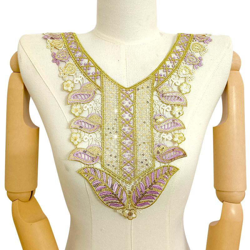 Color embroidered collar, beaded corsage, color embroidered fake collar, hollow collar, water-soluble lace cloth sticker.