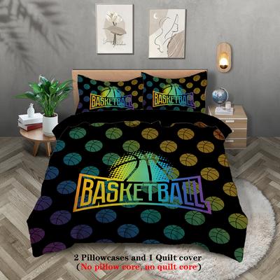 3-delige set, kleurrijk dekbedovertrek met basketbalpatroon, queen, king, tweepersoonsbed, party grappige en creatieve beddengoedset
