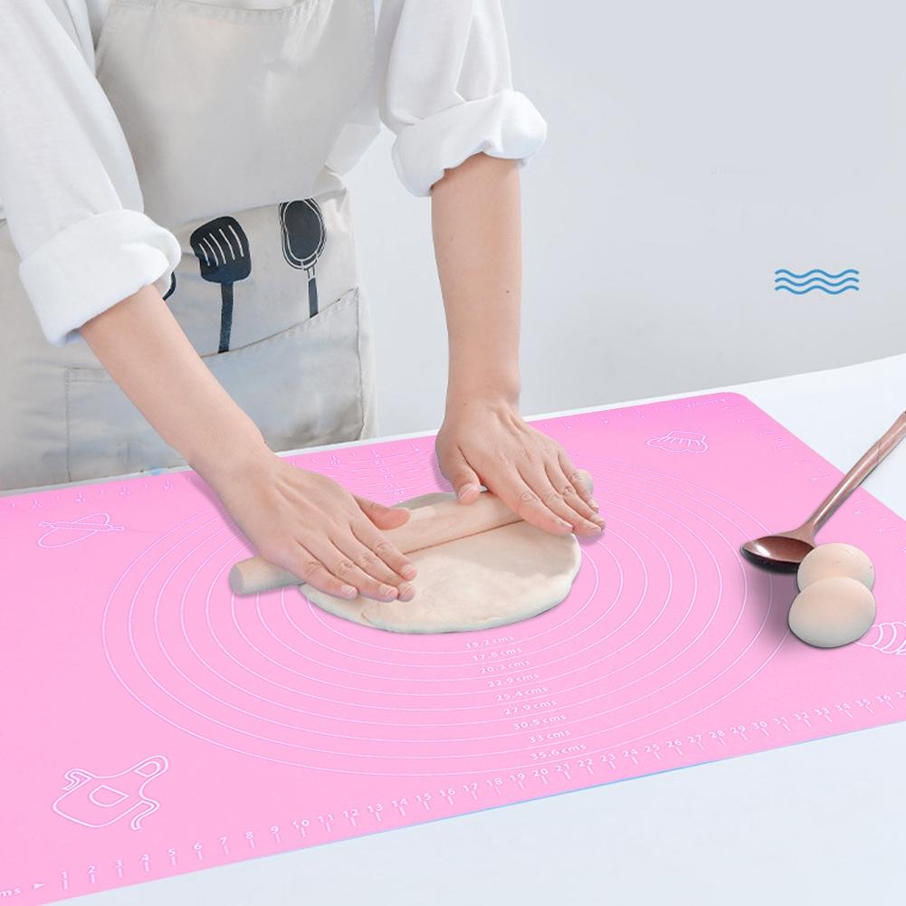 Kitchen Thicken Silicone Rolling Dough Pad Baking Mat with Scales DIY Baking ToolsPink 40x50cm