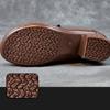 Johnature Genuine Leather Pumps Retro Round Toe Thick Heel Soft Sole Solid Color Versatile Women's Shoes