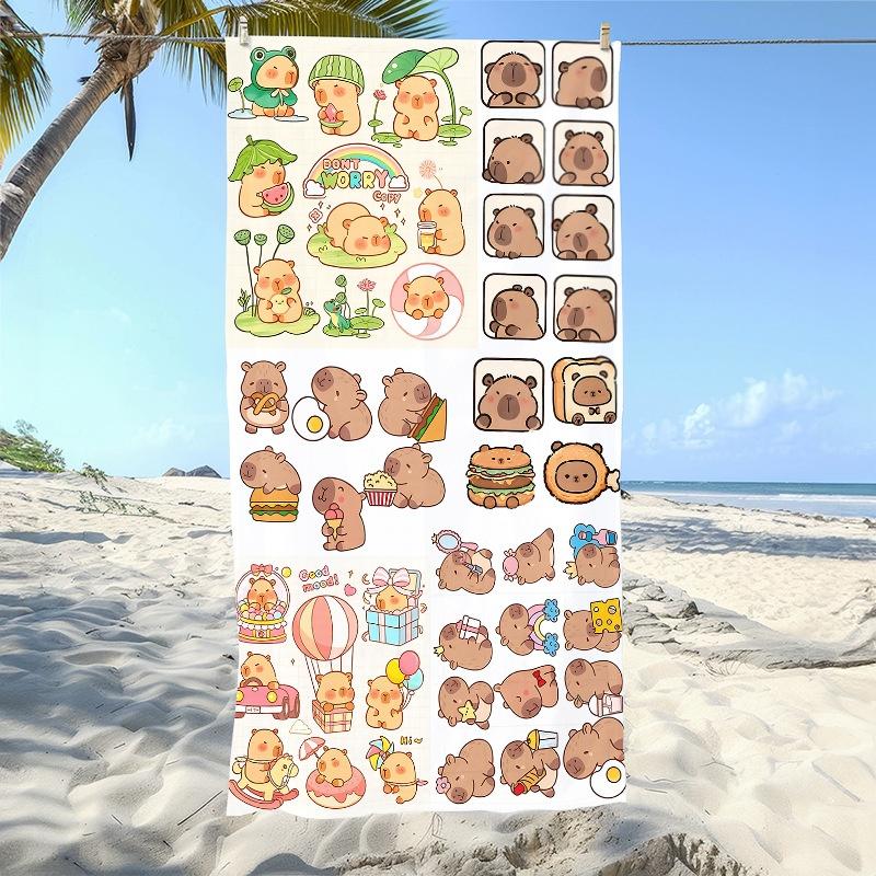 Newest Cute Capybara Cartoon Pattern Beach Towel Soft Microfiber Bath Towel for Travel Swimming Pool