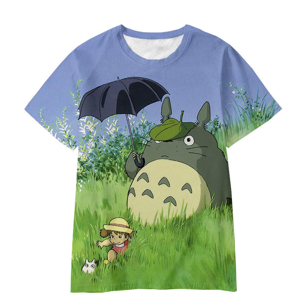 3D Hayao Miyazaki Cartoon Totoro Pattern Printed Casual Short Sleeved Children's Boy T-shirts - Soft Medium Stretch Fabric Summer Relaxed Fit Clothing