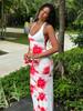 European & American Slimming Set: Resort Style Printed Vest with Impressionist Half Skirt