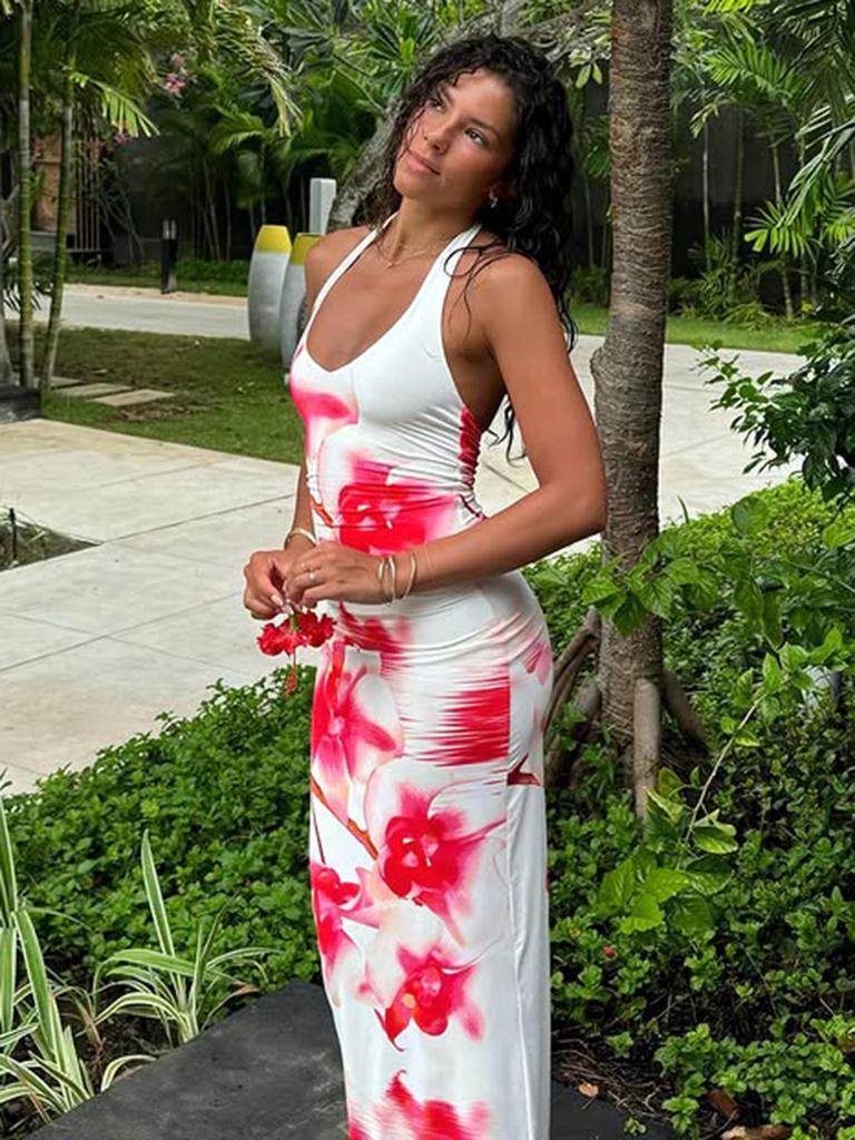 European & American Slimming Set: Resort Style Printed Vest with Impressionist Half Skirt