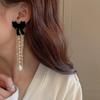 Flocking Bow Artificial Pearl Tassel Earrings Fashion Temperament Stud Earrings Personality Internet Celebrity Earrings