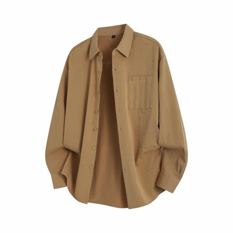 Men Solid Color Loose Casual Long Sleeve Button Up Shirt Outerwear