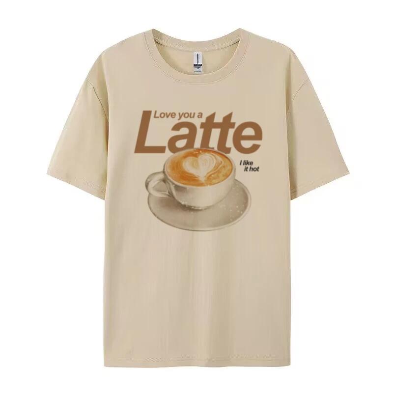 Retro Aesthetic Latte Coffee TShirts for Women Cute Funny Coffee Lover T Shirt Caffeine Shirt FeUnisex Short Sleeve Fashion Tops