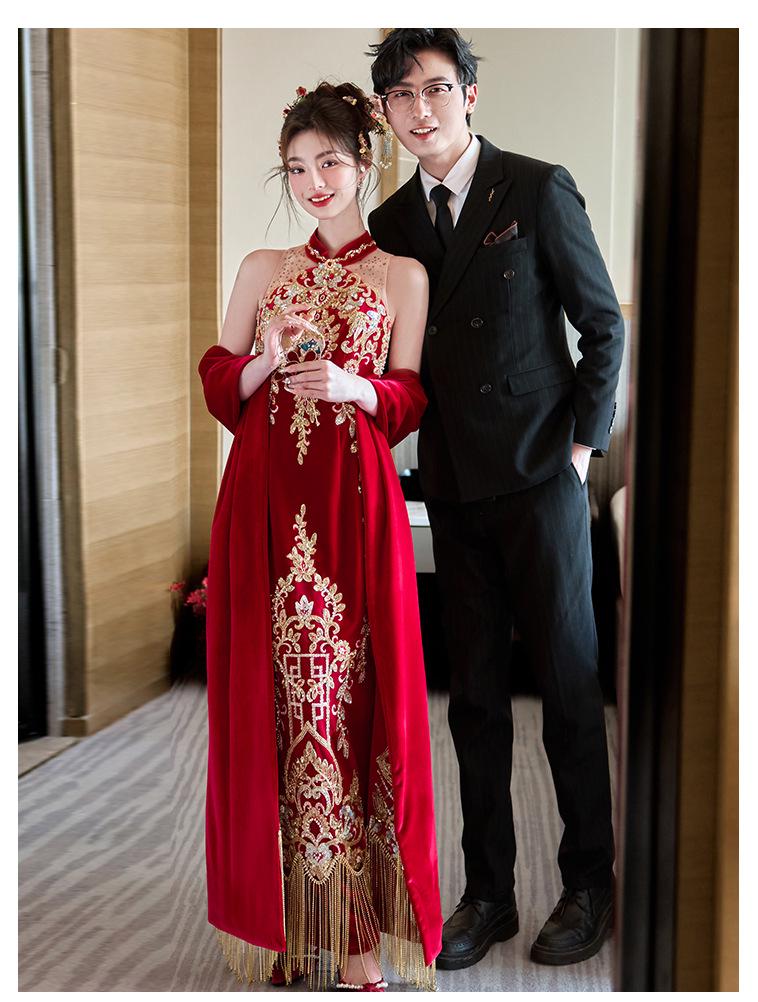 2026 Elegant Chinese Qipao Bridal Set: Engagement Ceremony & Toasting Dress with Shawl