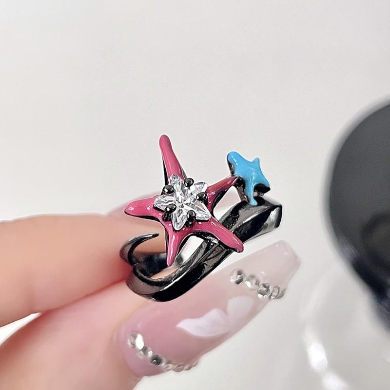 Fashion Y2K Open Rings Punk Finger Bands Rings Adjustable Colorful Five Point Stars Knuckles Rings Statement Jewelry