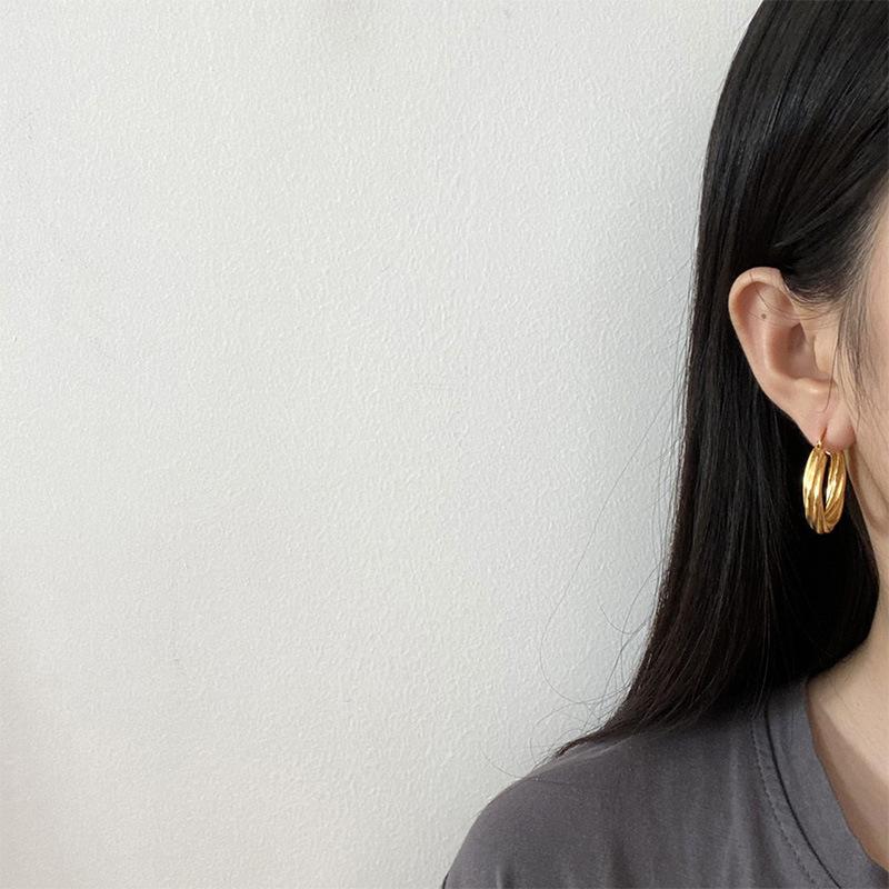 Metal Wind Ins Personality Rough, Simple And Generous Multi-Ring Large Circle Twist Rope Women'S Earrings