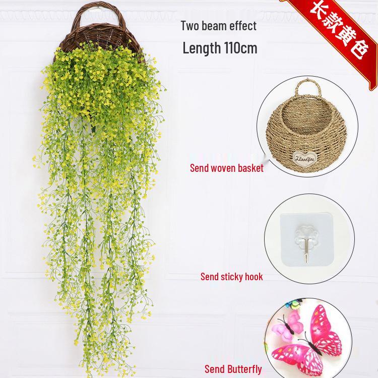 Wall-Mounted Artificial Hanging Vines with Spider Plant in Basket for Living Room Decor