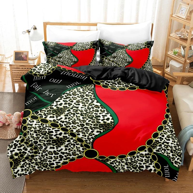 Gold Chain Leopard Leopard Print Comforter Cover King Size Women Cheetah Duvet Cover Set Home Hotel Room Soft Bedding Sets 3D