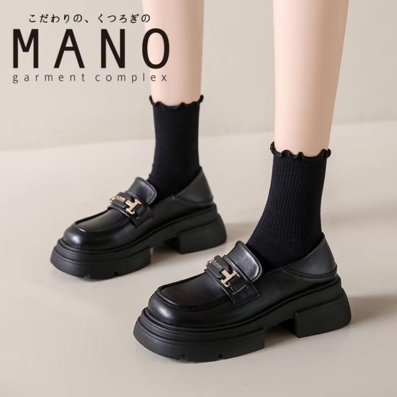 Black Platform Women's Spring and Autumn New Retro Thick Heel Single Shoes Small Leather Shoes
