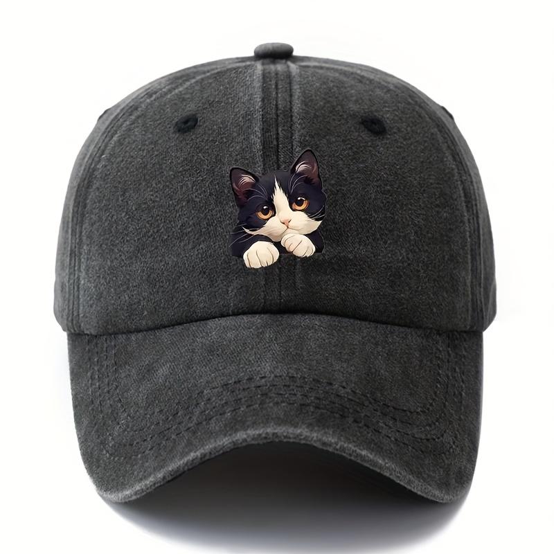 

Simple Versatile Cute Cat Print Washed Vintage Soft Top Sunshade Baseball Cap Unisex Baseball Cap One Size