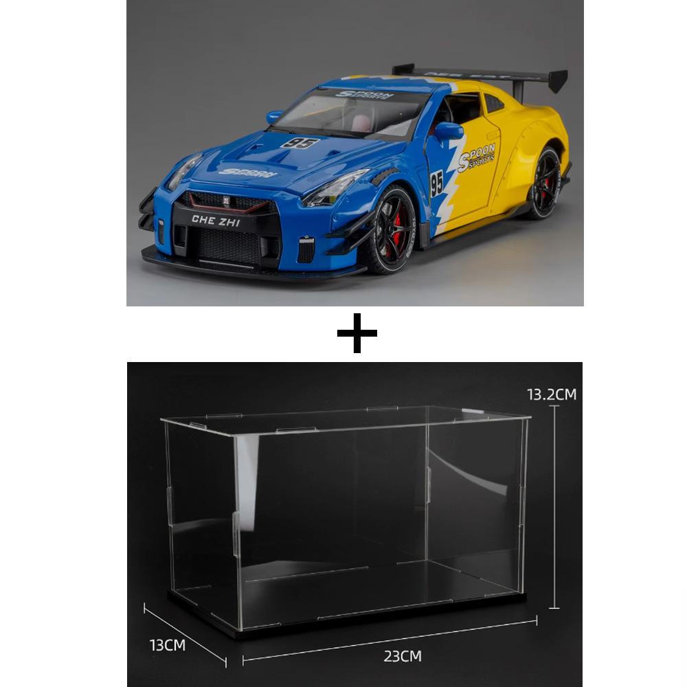 1:24 Gtr Alloy Car Toys Diecast Model Spray Version Front Wheel Steering Doors Openend Sound Light Pull Back Vehice Holiday Gift