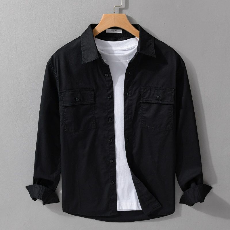 Spring & Fall Work Clothing Casual Overshirt Double Pocket Youth Pure Color Tough Guy Men Long Sleeves Shirt Japanese Style Tooling Style