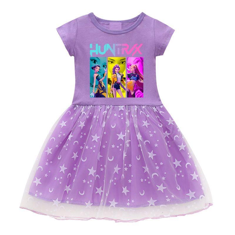 Vestido de K-Pop para Niñas "Hunter": Vestido de Princesa de Tul de Manga Corta para Niñas de Verano