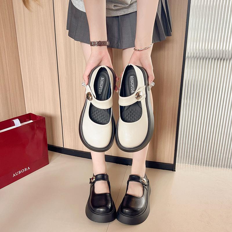 Retro Mary Jane Shoes Women's Summer New Single Shoes Versatile College Style Thick Sole with Skirt
