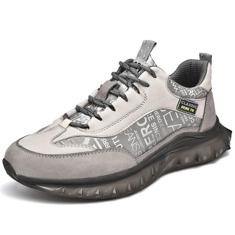 

Spring and Autumn men s shoes first layer cowhide thick sole trend versatile sports and leisure shoes non-slip lightweight leather travel running sho 44 песочный
