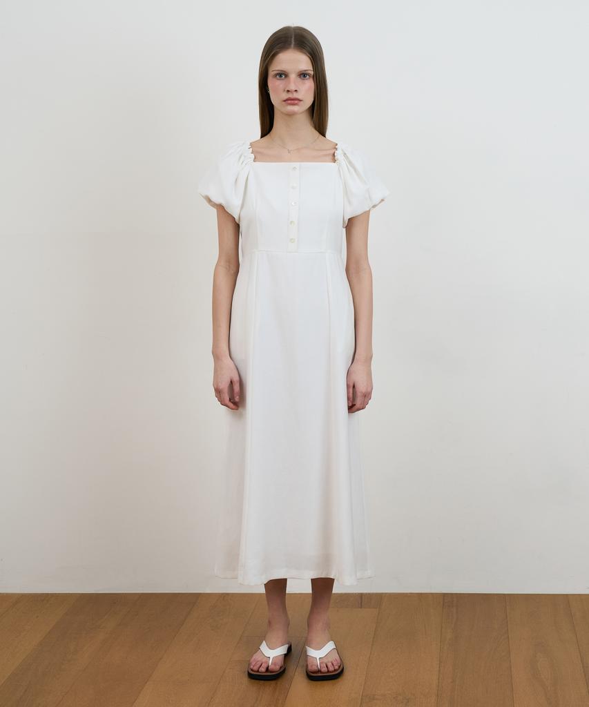 Dehebe Square Neck Puff Dress [Ivory]