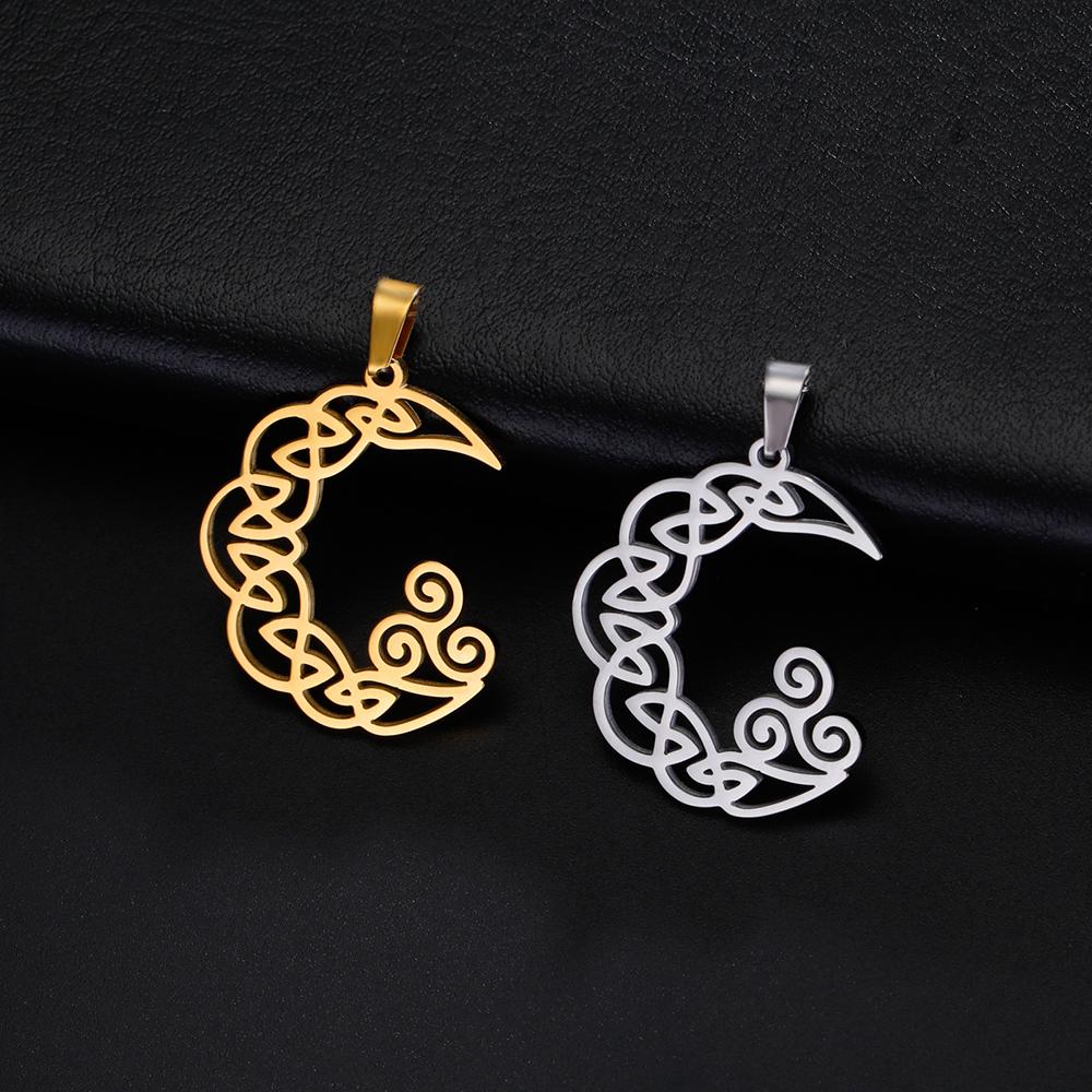 Dawapara Celtics Triskele Triskelion Pendant Crescent Moon Triple Spiral Trinity Knot Stainless Steel Charm for Jewelry Making