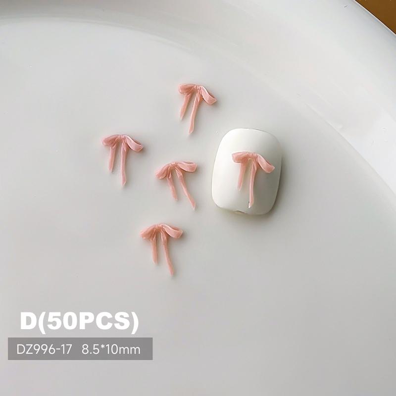50 Pcs For DIY Manicure And Salon Decoration Soft Mini Bow Shape Nail Art Charms Mix Color 3D Bowknot Resin Accessories