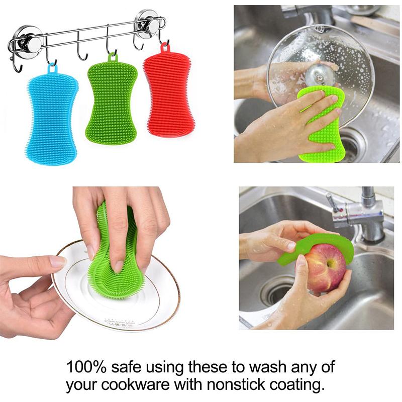 3 Pezzi Spazzola per Lavare i Piatti in Silicone Spugna per Pentole e Padelle Spazzola per Pulizia Cucina Tamponcino Abrasivo in Silicone Spazzola per Lavare Pentole, Padelle, Frutta e Verdura