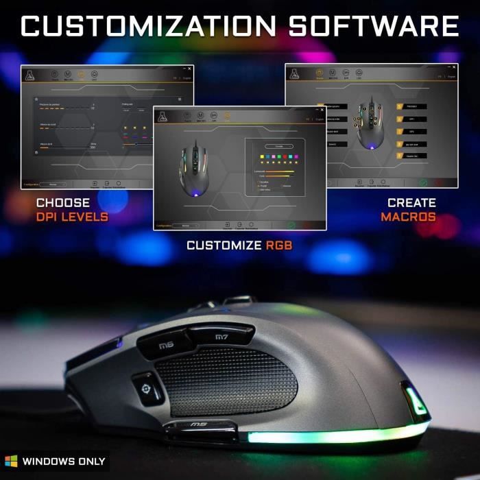 THE G-LAB KULT-NITRO-NEUTRON Souris Gaming RGB - 7200 DPI - Programmable - Noire