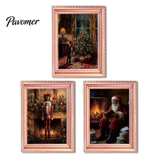 Retro Fridge Magnets 3Pcs Christmas Light-up Frame Refrigerator Magnet, Vintage Wooden Holiday Decorative Photo Holders Glowing Magnetic Picture