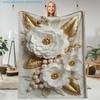 1pc Premium Floral Print Blanket, Golden Leaves And Pearl Embellishments, Multi-Size Available, Suitable for Living Room, Bedroom, Study, Balcony, Off