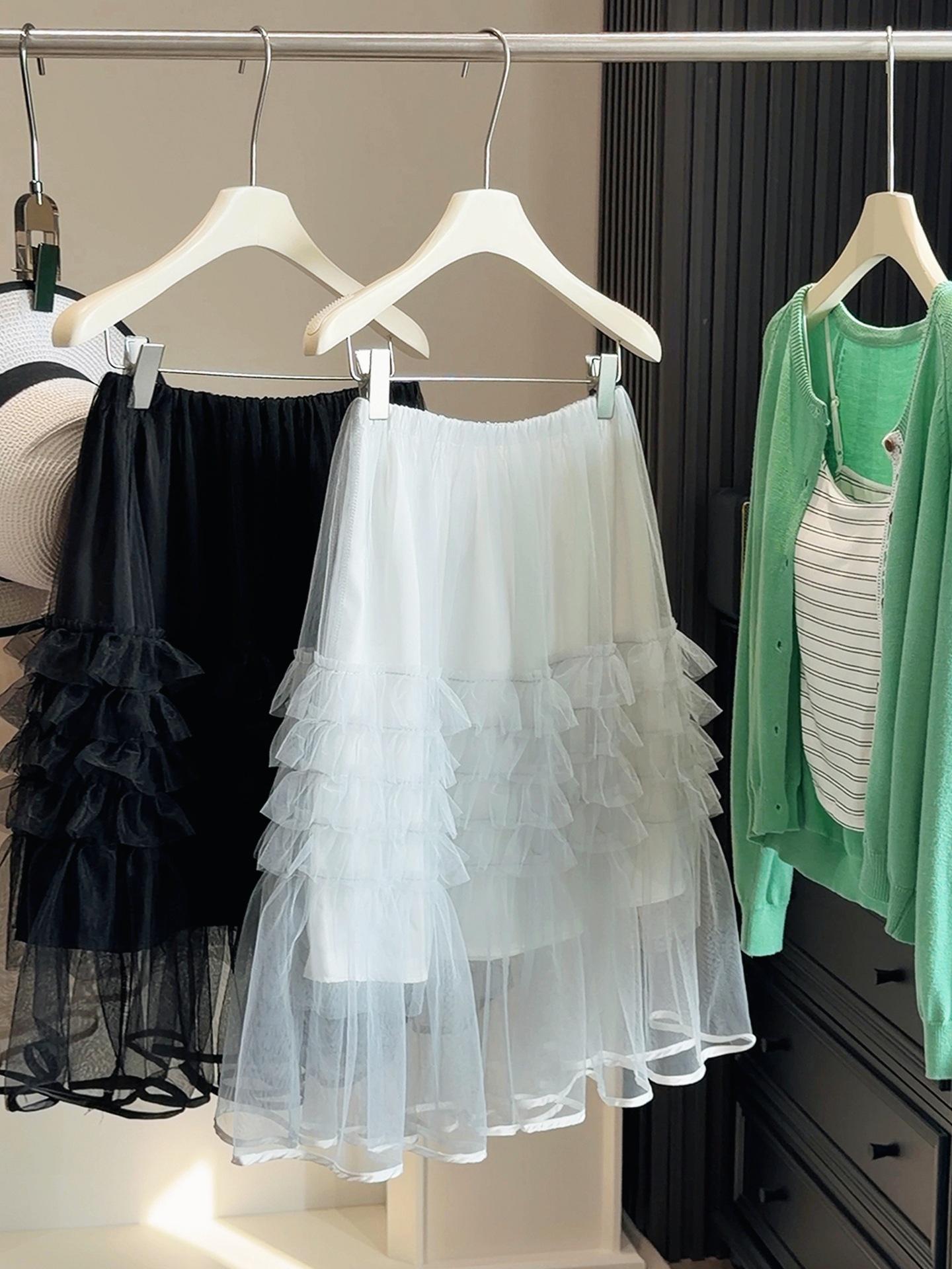 Spring/Summer 2026 Women s Korean Style Layered Ruffle Patchwork Midi Skirt One Size светло-синий