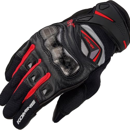 [Komine] Motorcycle Gloves Carbon Protect Leather Mesh Gloves Black/Red 2XL GK-224 Mesh Material Protector for Spring, Summer, and Autumn